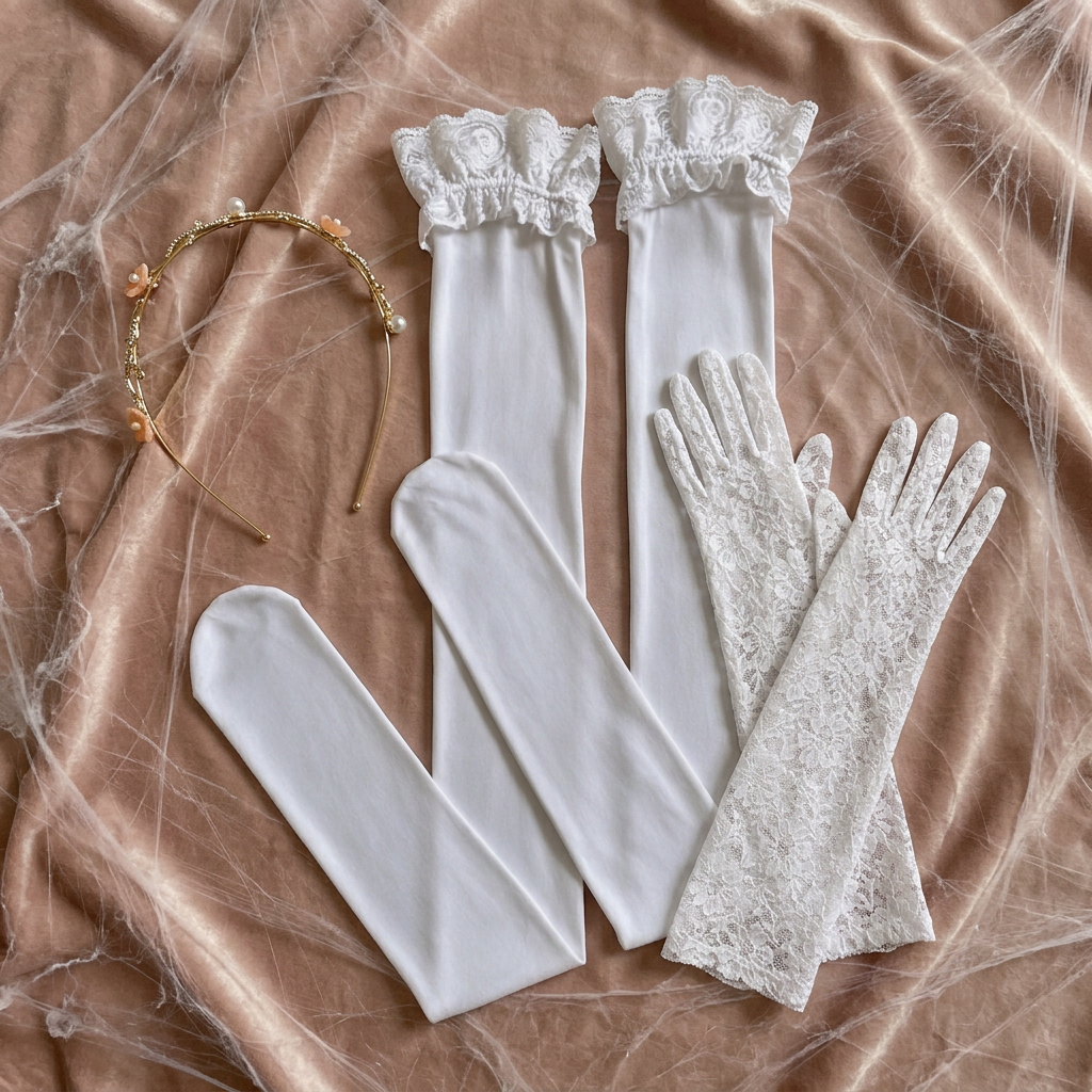 Pack princesa ( diadema, medias y guantes blancos)